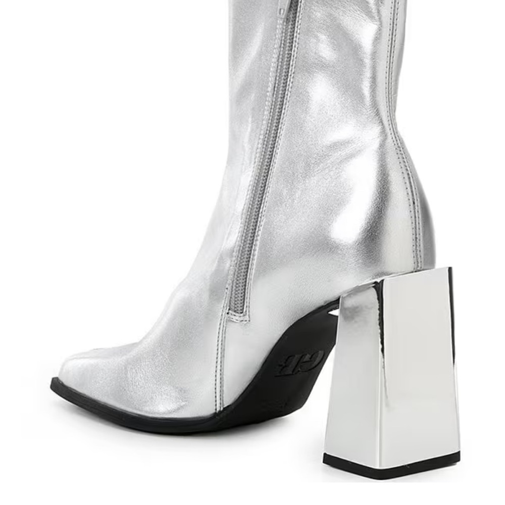Gianni Bini Silver Metallic Block Heel Ankle Boots - Picture 3 of 15